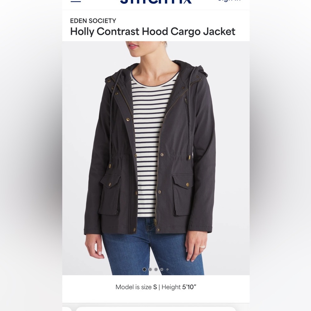 Eden Society: Dark Grey Hood Cargo Jacket. never worn, small, originally $88